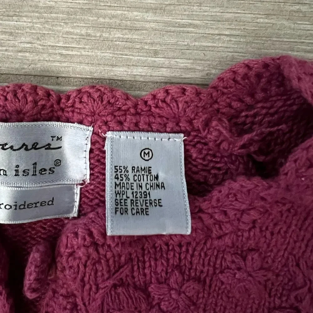 Vintage 90’s Hand Knitted North Isle Cardigan Sweater Floral Pink Size M